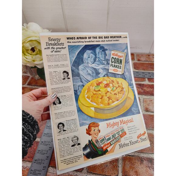 1950 Kellogg Energy Breakfast Cereal "Who's Afraid Big Bad Weather" Vtg Print Ad - Picture 3 of 6